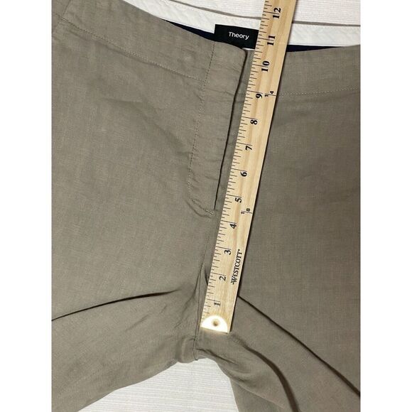 Theory Alldrew Neutral Khaki Dress Pants Flat front Linen Women’s Size 8 - Picture 6 of 7
